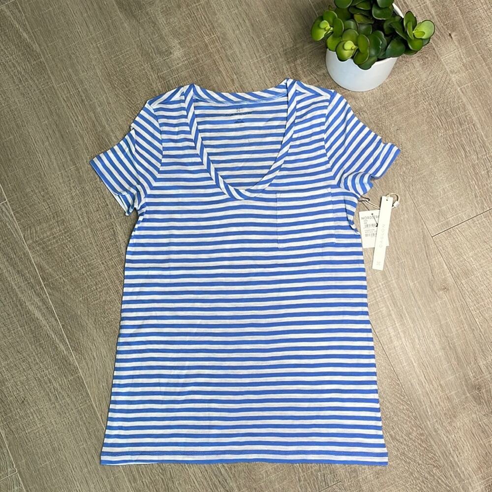 NWT CASLON Blue White Striped Scoop Neck Short Sleeve T-Shirt Women’s